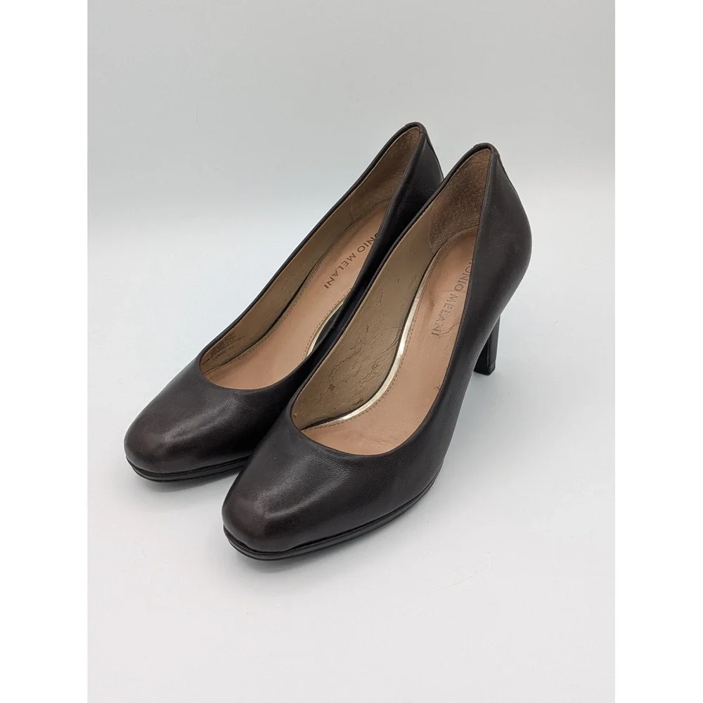 Antonio Melani Leather Platform Pumps 7 Chic Brownish Black Professional Classic